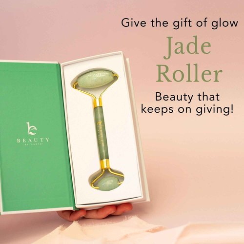 Beauty by Earth Jade & Rose Quartz Roller for Face - Face Massager Skin Care Tools with Small Eye Roller for Puffy Eyes