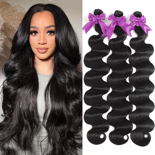 Myonisally Bundles Human Hair 3 bundles 20 22 24 Inch Body Wave Bundles Human Hair 100% Unprocessed Brazilian Virgin Weave Bundles Human Hair Extension Quick Weave Deals Natural Black