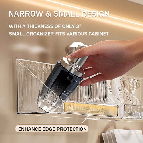 MORNITE 3 Pcs Medicine Cabinet Tray Organizer, Small Adhesive Bathroom Vanity Floating Shelves Storage for Toilet, Mirror, Wall, Countertop, Clear