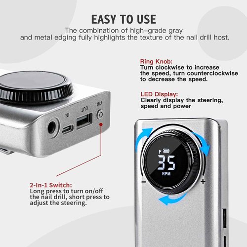 SAVILAND 35000RPM Electric Nail Drill Machine: Rechargeable Electric Nail File with 12 Nail Bits for Acrylic Nails Professional Nail Care Tools Manicure Pedicure Home Salon Use