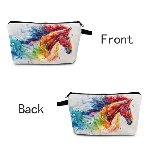MoCaliduccious Watercolor Horse Print Women's Makeup Bag Daily Commute Cosmetics Storage Pouch Beach Travel Fashion Toothbrush Bag