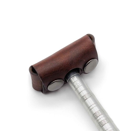 Henson Shaving Razor Leather Head Cover/Sheath for Henson AL13 and Henson Ti22 (Brown Leather)