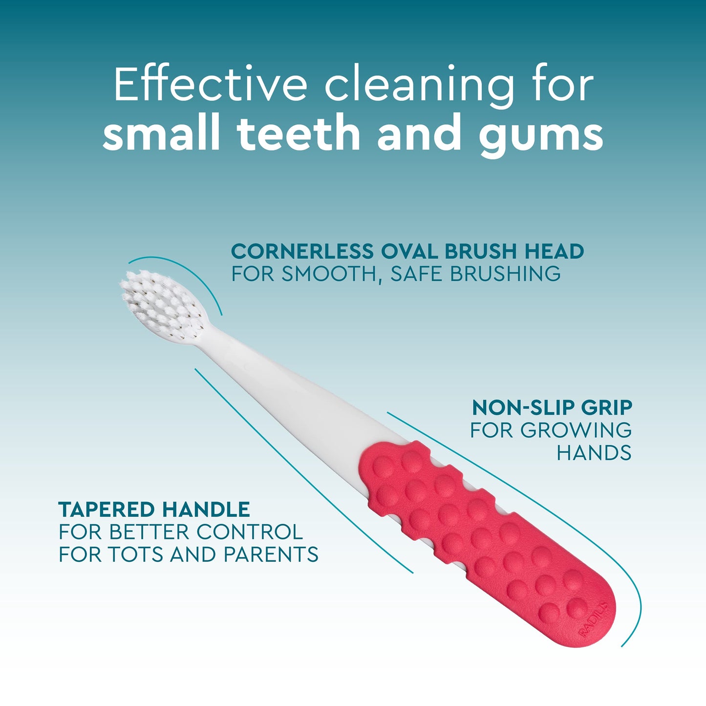 RADIUS Totz Plus Brush Kids Toothbrush Silky Soft BPA Free ADA Accepted Designed for Delicate Teeth & Gums for Children 3 Years & Up - WhiteCoral - Pack of 1