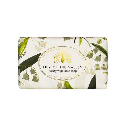 The English Soap Company Vintage Wrapped Soap Bar, Luxury Lily Shea Butter Soap Bar, Moisturising Soap Bar for Face and Body, Lily of the Valley Scent 190g