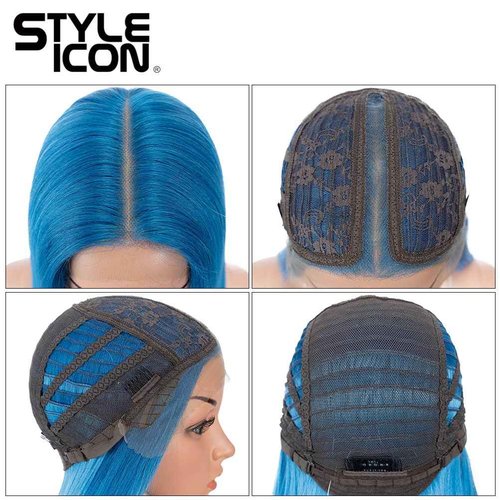 Style Icon 38" Super Long Straight Wigs 6" Deeper Middle Part Lace Lace Front Wigs Ombre Blue Color Synthetic Wig (38", GT BLUE/BLUE5)