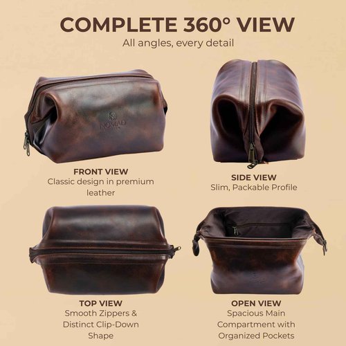 Premium Leather Travel Toiletry Bag for Men and Women, King-Size Dopp Kit with Waterproof Lining, Mens Toiletry Travel Bag, Men's Toiletry Bag, Mens Travel Bag Toiletry Kit, Leather Toiletry Bag Men