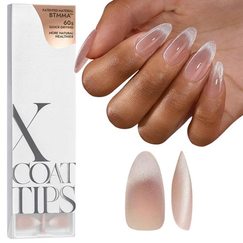BTArtboxnails X-coat Tips Cat Eye Nails - French Tip Press On Nails, Medium Almond Soft Gel Nail Tips, Soak Off Acrylic Fake Nail Extensions