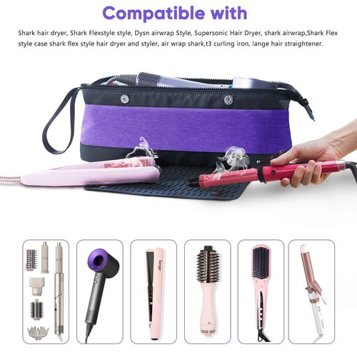 ELCUPA 2IN1 Hair Tools Travel Bag with Heat Resistant Mat for Shark Flextyle, Flat Irons, Straighteners, Curling Iron, and Haircare Accessories,Compatible with Revvlon One Step Hair Dryer
