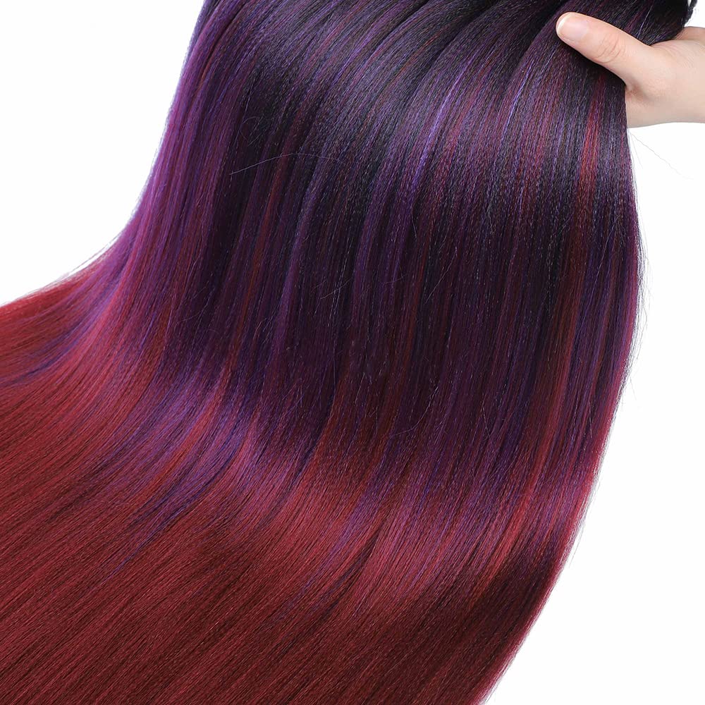 Pre Stretched Braiding Hair 26 Inch Ombre Purple Red 8 Packs Long Extensions for Twist Braids Itch Free Hot Water Setting Yaki Straight Synthetic Women