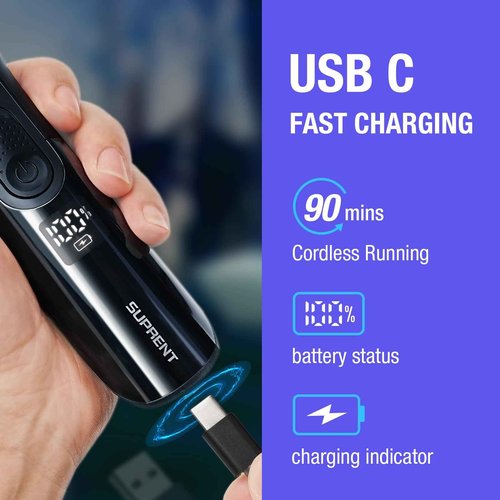 SUPRENT Adjustable Beard Trimmer for Men, Cordless Electric Beard Trimmer with Precision Dial, USB Rechargeable 19 Length Settings Mustache Trimmer for Mens Gifts (Black)