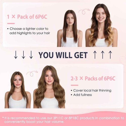TESS Clip in Hair Extensions Human Hair with Single Clip Lace Weft Straight Highlight Add Volume 6 Pcs 6 Clips, 14 Inch, Chocolate Brown Mixed Light Brown