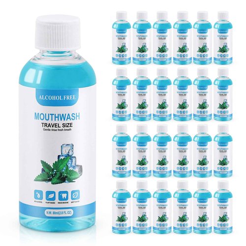 25 pcs Travel Size Mouthwash Bulk Mini Mouthwash, 80ml/2.7fl oz, Fresh Mint Portable Mouthwash Individual Mouthwash Bottles for Travel Toiletry Kits