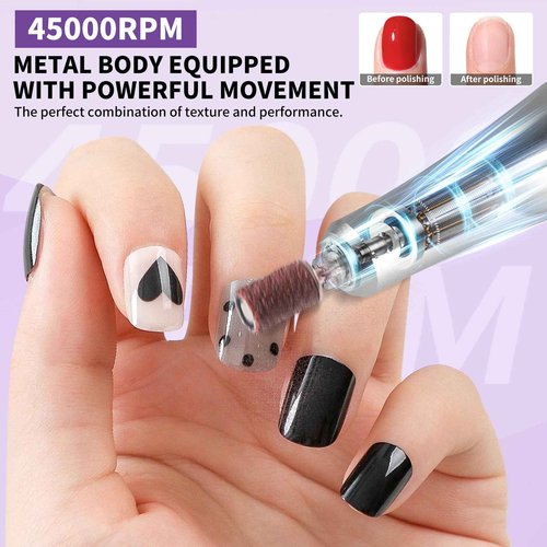 LIMEGIRL Professional Electric Nail Drill Kit 45000RPM Portable Cordless Toenail Cordless Toenail Machine with 14 Drill Bits and Base for Women (Purple)