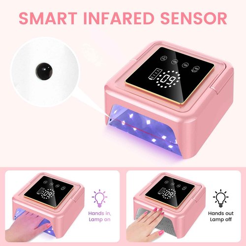 UV Nail Lamp 108W, UV Light for Gel Nail Polish, Cordless LED Nail Lamp with 36 Beads & Touch Display, Nail Light with 4 Timer Mode & Auto Sensor, Fast Curing Nail Dryer for Salon & Home (Pink)