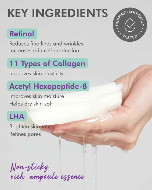 DERMAL Seoul Face Retinol 3X Daily Quick Mask 36 Sheet – Korean Skincare Vegan Tencel Facial Masks - Anti Aging, Wrinkle Improvement Mask Sheets with Collagen, LHA, Peptide
