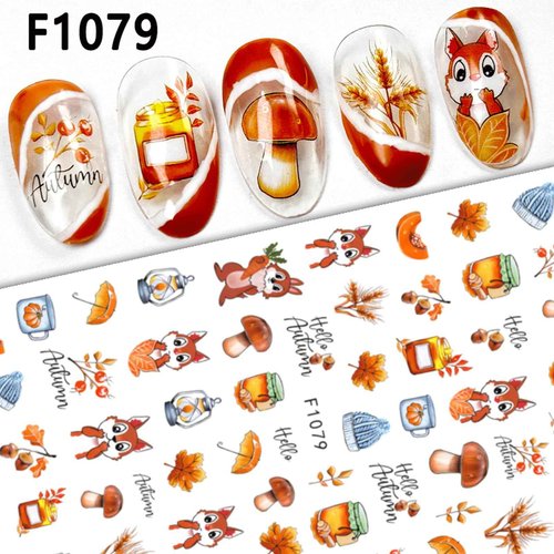 Fall Maple Leaf Nail Stickers - 3D Self-Adhesive Autumn Nail Art Decals with Squirrel & Pumpkin Designs, Thanksgiving/Halloween Nail Supplies for Women Girls, 4PCS DIY Manicure Stickers