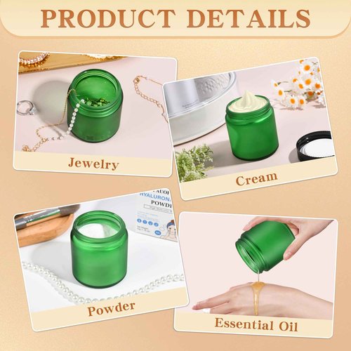 Glass Jars with Lids,Eco-Friendly Cosmetic Containers with Airtight Black Lids & Liners, Multi-Color Options for Cream, Lotion, Body Butter, DIY Skincare Travel Jars (Green Frosted, 4oz)