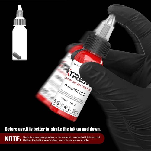 Xtreme Tattoo Ink Ferrari Red 1 OZ Versatile Medium Viscosity for Precision Tattooing, Rich Hue, Quick Healing, Acrylic-Free, Water Based, Ready-to-Use Tattoo Ink