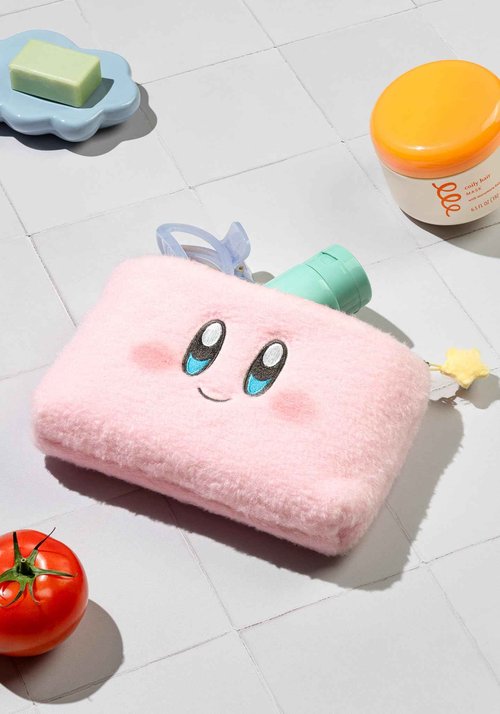 Kirby Fluffy Pouch (Smile) – 8.7 Inch Plush Cosmetic Bag, Jewelry Organizer, Travel Storage Case