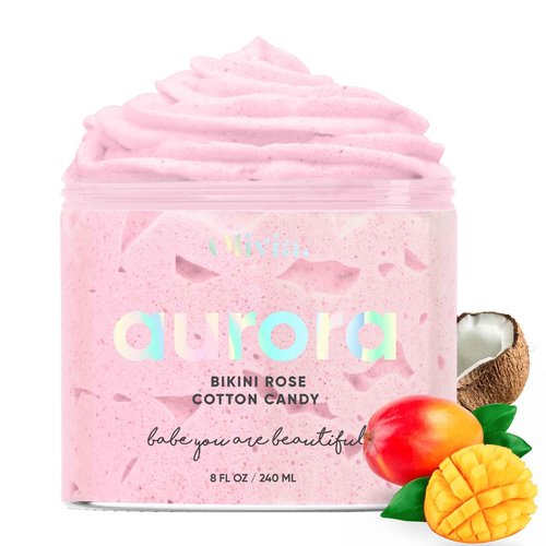 Olivia Aurora Bikini Scrub – Sweet-Scented Exfoliant for Intimate Area – Prevents Ingrown Hairs, Fades Dark Spots & Smooths Skin – Natural, No Sugar, 8 oz