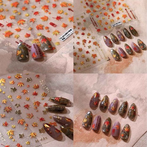 5D Embossed Fall Nail Art Stickers Maple Leaf Nail Stickers Fiery Red Maple Leaves Nail Design Thanksgiving Nail Art Supplies Autumn Nail Decals for Women Acrylic Nails Decoration