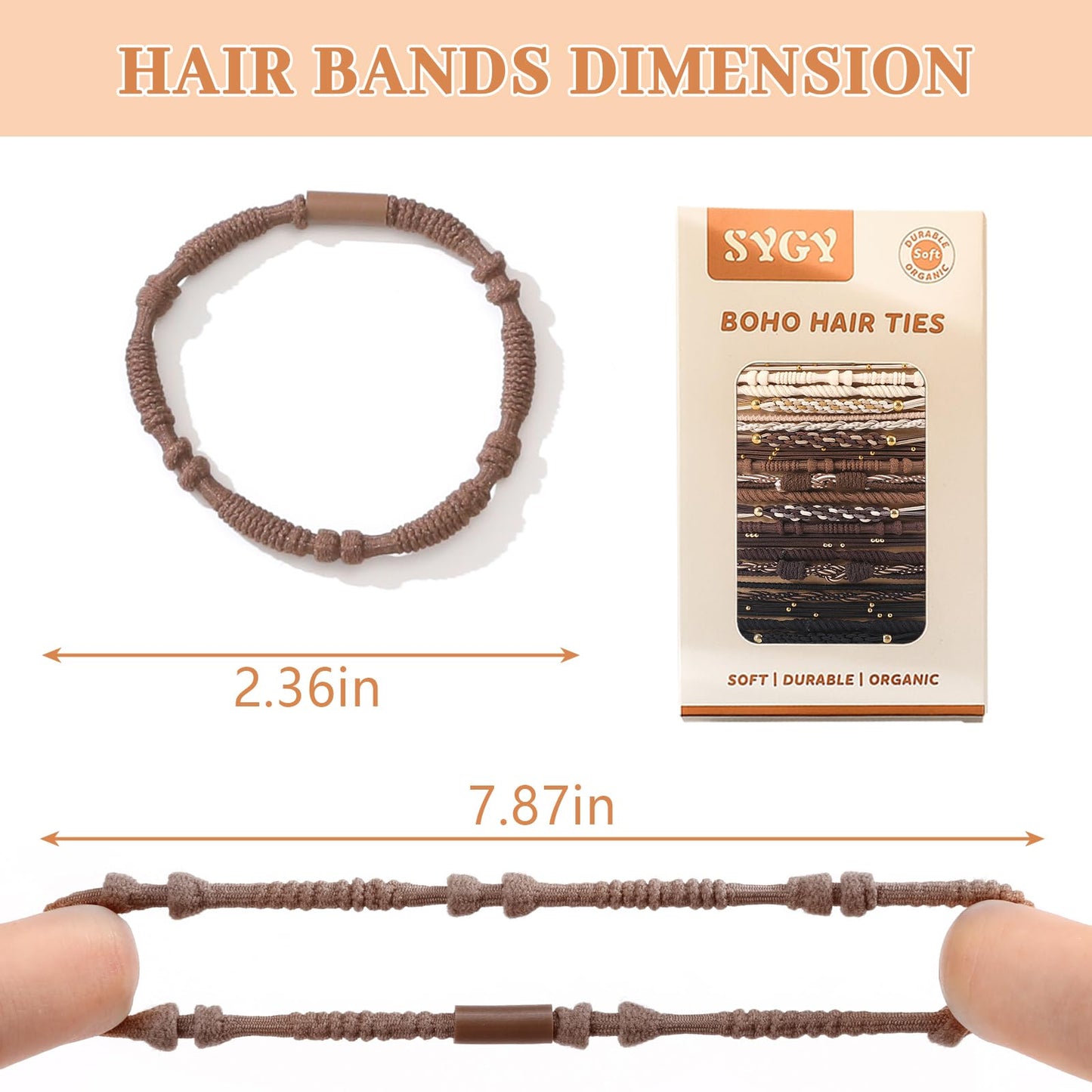 20 PCS Boho Hair Ties, Nuetral Color Bracelets Hair Ties for Thick or Thin Hair, 5 Styles Boho Ties for Ponytail Holders, 2.36’’ Hair Ties No Damage