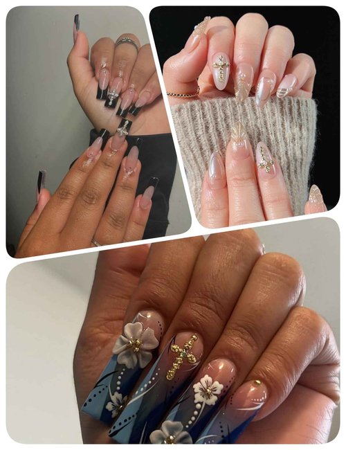 OPMADM 120 Pcs 3D Cross Nail Charms 12 Grids Metal Nail Art Charms White Gold Silver Gold Cross Charms for Nails