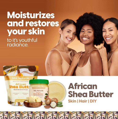 MGL Naturals Raw African Shea Butter Ivory 2.2 lb, 100% Pure, and Unrefined. Nourish and moisturize hair and skin. Use alone or DIY recipes. From Ghana. (2.2 lb | 35.3oz | 1kg)
