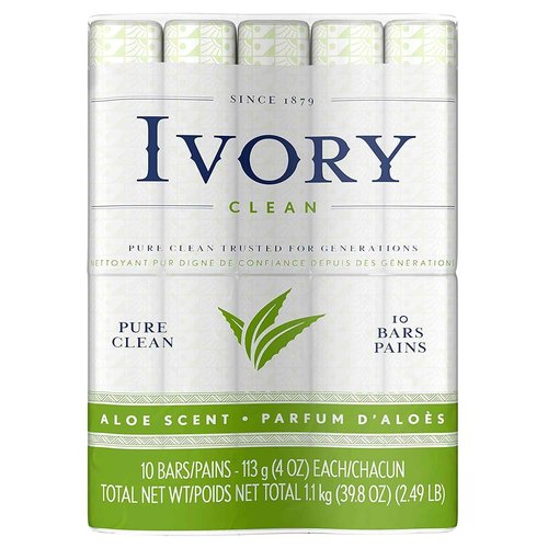 Ivory Bar Soap, Bath Size, Aloe, 10 Count (Pack of 2)