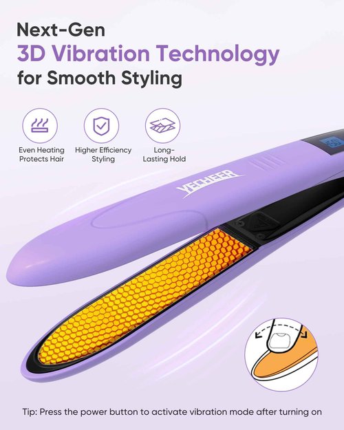 1" Ceramic Flat Iron with Sonic Vibrating, Dual Voltage Travel Hair Straightener for Women - Ionic & Volcanic Mineral Technology to Lock in Moisture, Straightener and Curler, 10 Heat Settings