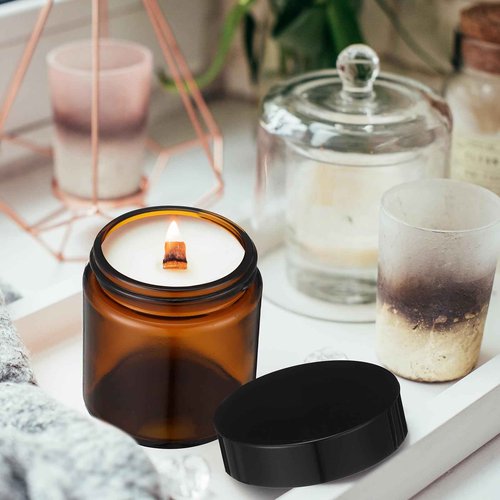 Kymqlyw Classic Amber Glass Jars with Black Lids, 12 Pcs 4 oz, Leakproof, Round, Airtight, Cosmetic Jars for Candle Making, Storing Lotions, Spice Powder, Liquid Sample, Makeup