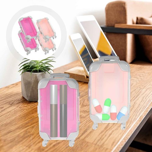 VILLCASE Mini Suitcase Party Favor Box 4pcs - Small Plastic Eyelash Storage Cases - Cute Travel Luggage for Candy Jewelry False Lashes Makeup Organizer Pink & Rose Red
