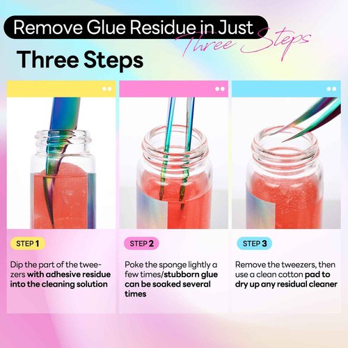 ACTROL Eyelash Extensions Tweezer Cleanser 1 Bottles Lash Tweezers Cleaning Tool for Lash Glue Remover with Sponge Pink Ball Eyelash Tweezer Liquid Supplies 30ml