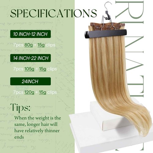 RUNATURE Blonde Clip in Hair Extensions Real Human Hair, Short Hair Extensions Clip Ins, Remy Human Hair Clip in Extensions, Natural Looking, 10 Inch 80g 7pcs #16P24 Golden Blonde Highlight