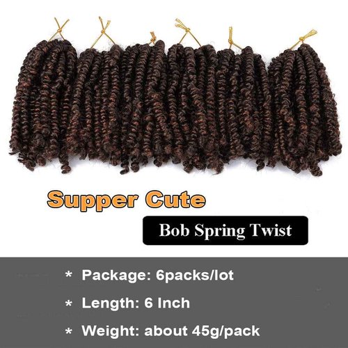 Dorsanee Short Bob Spring Twist Crochet Hair 6 Inch 6 Packs Pre-twisted Cute Spring Twists Curly Crochet Braids Pre Looped Mini Passion Twists Fluffy Twist Synthetic Hair Extensions (6 Inch,T30#)