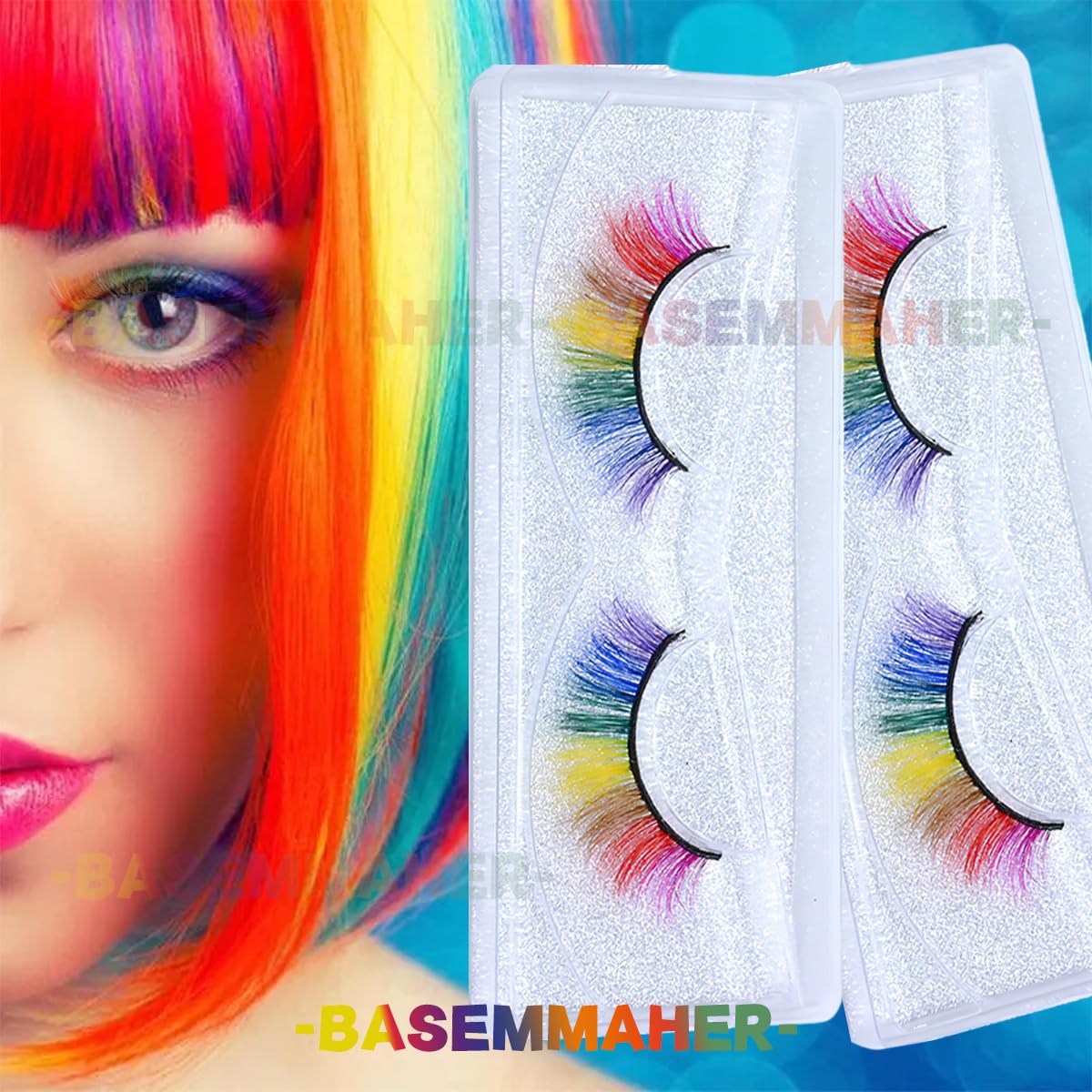 2Pairs Rainbow Eyelashes Colored Lashes Cateye Eyelashes Fluffy Wispy Fake Lashes 3D Natural Look Synthetic Eye Lashes Extension for LGBT Gay Pride Day Halloween Cosplay Party Makeup Tools