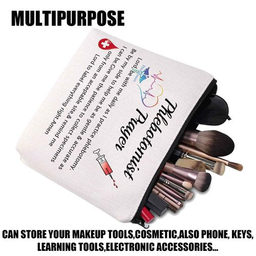 JYTAPP Phlebotomist Prayer Cosmetic Makeup Bag for Women Nurse Lab Gifts Waterproof Polyester Toiletry Makeup