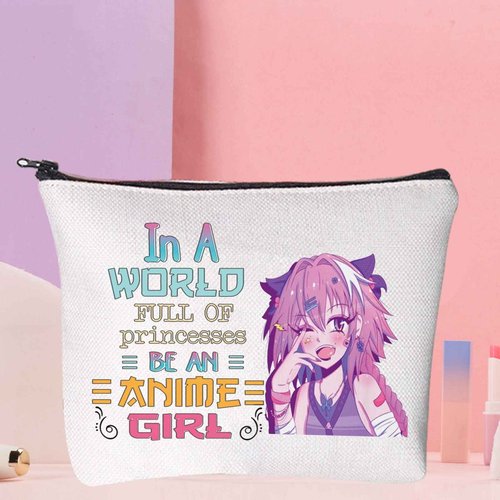 WZMPA Cosmetic Makeup Bag - Anime Lover Gift,Zipper Pouch Bag For Teenagers and Fans, In A World Full Of Princesses, Be An Anime Girl