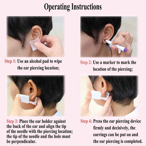VitaCool Ear Piercing Kit Disposable Ear Cartilage Piercing Gun Kit with Sterile CZ Studs Easy and Safe Earring Self for Yourself Use at Home - Style C