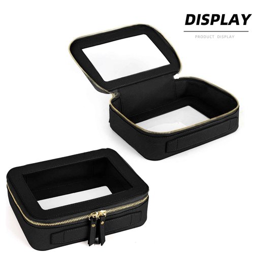 Valleycomfy Clear Cosmetic Bag Set Travel Toiletry Bag Set,Clear Makeup Organizer Bag with Visual Window Double Zipper,Black