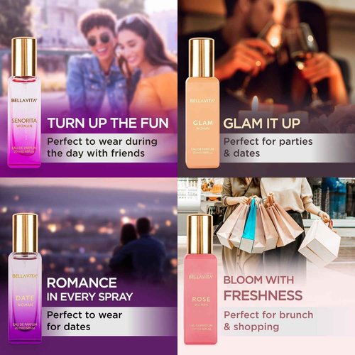 BellaVita Luxury's Booster Perfume Gift Set For Women | 5 Luxury Minis | Long Lasting | Senorita, Rose, Date, Glam, Honey Oud | Eau De Parfum