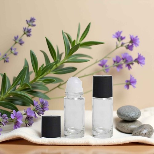 BWESOO 2Pcs Black Clear 30ML Empty Glass Essential Oil Roller Bottles Vials Containers Refillable Roll-on Bottles with Funnel Refillable Cosmetic Containers Balls