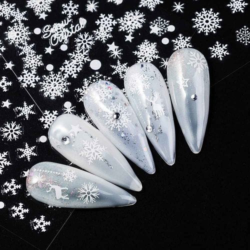 Snowflake Nail Stickers 10 Sheets Christmas Snowflake Nail Decals 3D Self-Adhesive Winter Theme Nail Sticker White Nail Art Design Decals DIY Nail Decoration Supplies for Women Girls