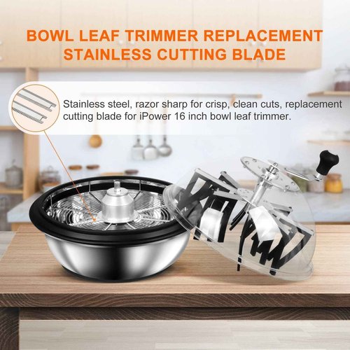 iPower 4-Pack 16 inch Bud Bowl Leaf Trimmer Blades Replacement, Stainless Steel for Spin Clean Cut, Included 2 Serrated 2 Straight Blades, Actual Length 13.4'', Silver