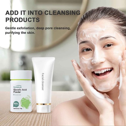 Sturelehub Glycolic Acid Powder, 4OZ / 116g, 99.9% Purity, Cosmetic Grade, DIY Glycolic Acid Mask, Make Your Own Glycolic Acid Lotion and Serum, Glycolic Acid Powder For Homemade Cosmetics