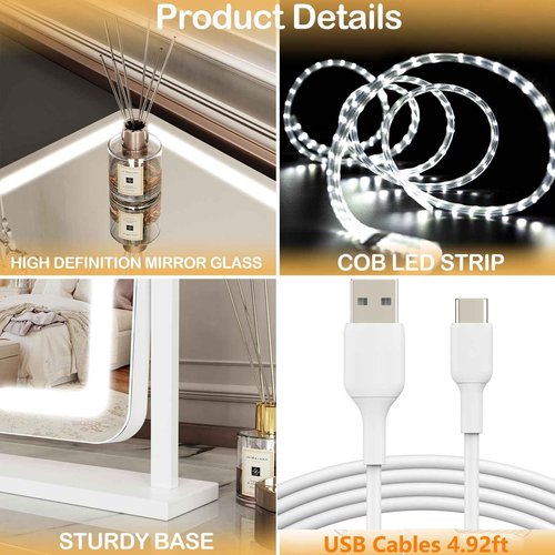 Gvnkvn Lighted Makeup Mirror, Hollywood Vanity Mirror with Lights, Three Color Lighting Modes, LED Mirror, Smart Touch Control, 360°Rotation (15.2in. Curved)