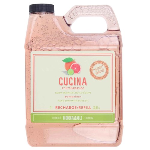 Cucina Fruits & Passion Pompelmo Hand Soap Refill 33.8 fl oz – Grapefruit Scent, Olive Oil Formula, Kitchen Hand Wash, Made in Canada