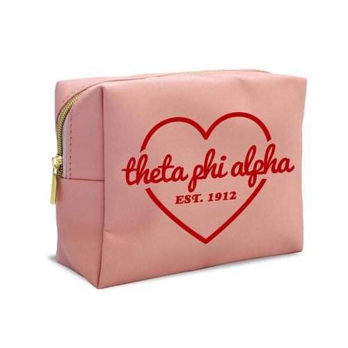 Sorority Shop Theta Phi Alpha Makeup Bag - Multi-Purpose PU Leather, Water-Resistant Makeup travel bag with Licensed Design and Zipper Closure, Perfect Theta Phi Alpha Sorority Gifts for Women