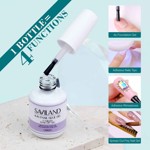 SAVILAND Gel Nail Kit with Curing Lamp: 500 pcs Stiletto Nail Tips 4 In 1 Glue Gels with Medium Stiletto Gel Nails Tip and Curing Lamp Acrylic Nails Art DIY Manicure Home Salon Gift