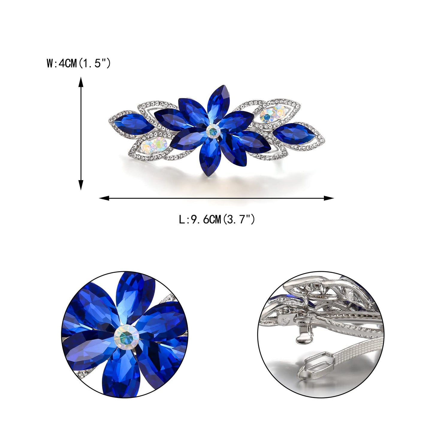 EVER FAITH Wedding Rhinestone Flower Leaf Hair Barrette Clip, Elgant Marquise Crystal Hair Accessories for Women Blue Silver-Tone